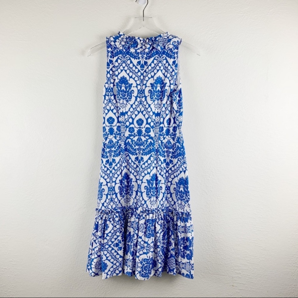 Milly of New York Blue White Floral Ruffle Dress